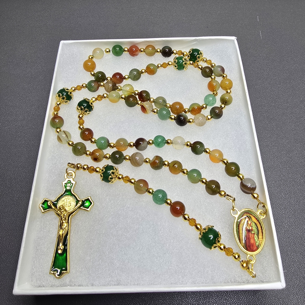 Large One Of A Kind Hand Crafted Rosary Made With Peacock And Green Agate